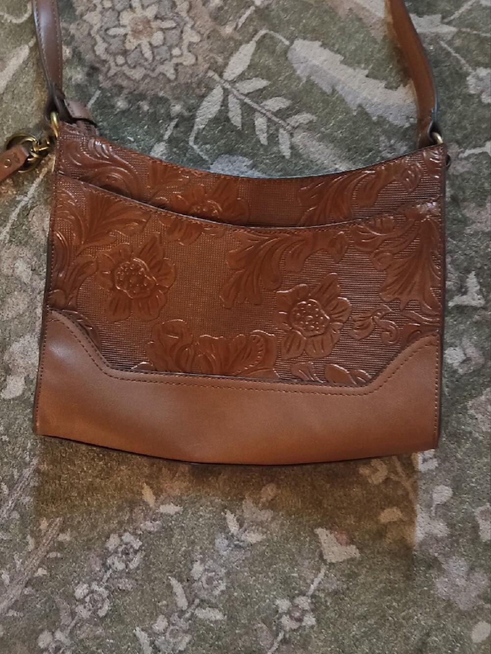 FRYE AND CO. Brown Embossed Floral Leather Crossbody Bag - Picture 7 of 7